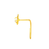 22K Yellow Gold Pearl Large Geometric Nose Pin with Wire with gold weight of 0.24g